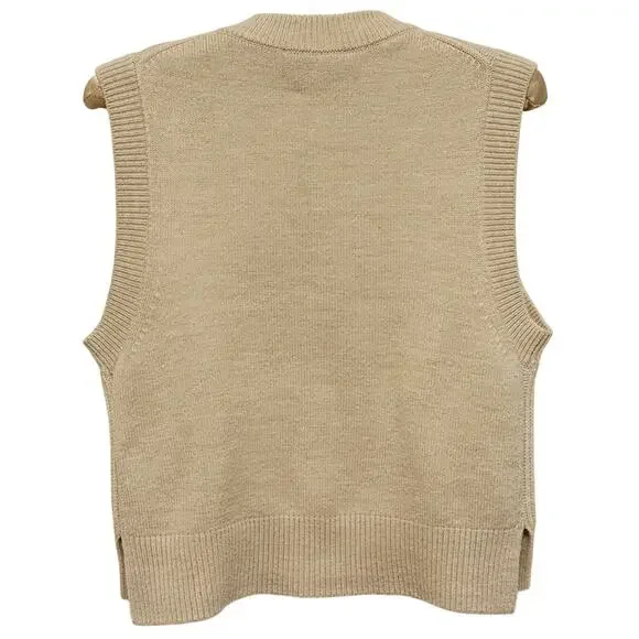 French Connection Millia Vhari Sleeveless Sweater Vest Small Beige Quiet Luxury - Picture 3 of 7